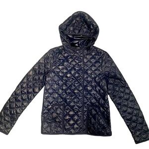 J. Crew Navy Double-breasted Quilted Puffer Down Jacket w/Hood